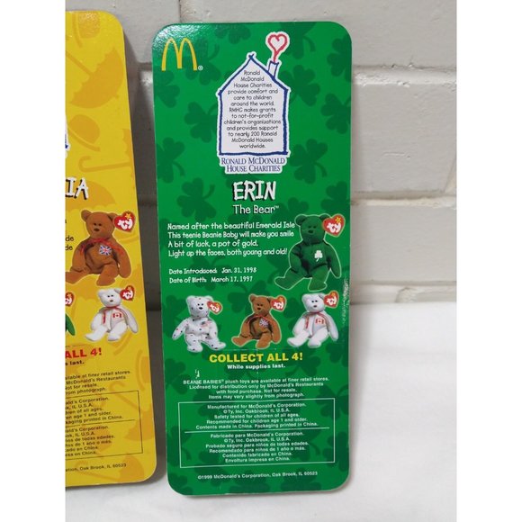 TY Beanie Babies McDonalds International Bears Set of 4-ALL w/ Errors NEW *RARE* - Picture 9 of 16